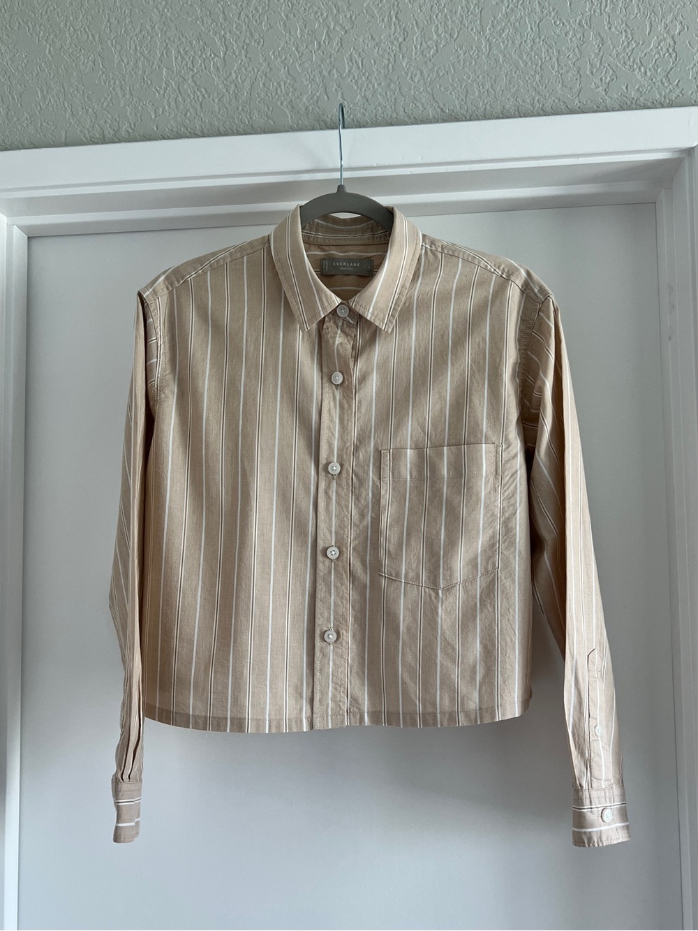 Everlane Beige Striped Way-Short Button-Front Shirt